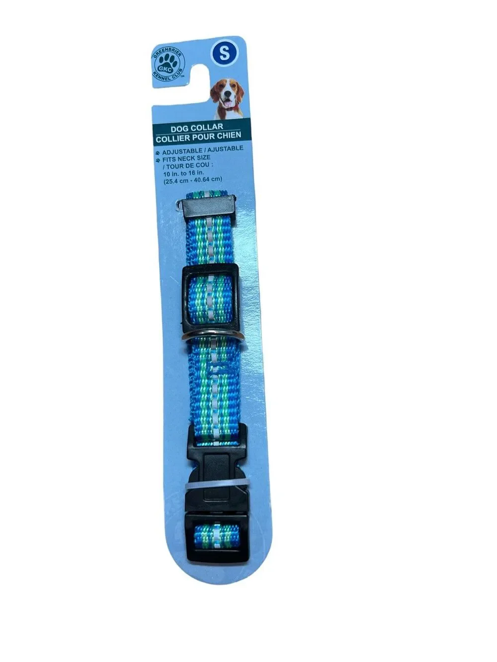 Small Dog Collar Nylon Adjustable Blue Green Striped 10”-16” Neck New